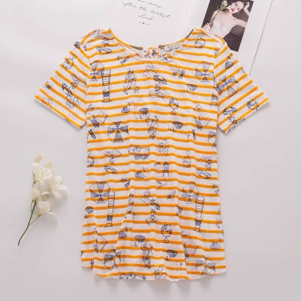 Floral Yellow Striped Short Sleeve Top